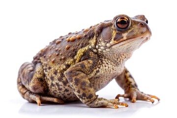 Fototapeta premium Small European toad isolated on white background close-up