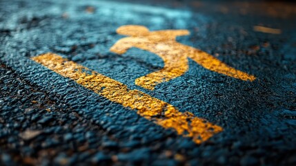 Fototapeta premium A runner symbol is painted on an asphalt road.