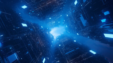 Abstract digital connections showcasing data and blockchain technology, emphasizing the innovative and transformative nature of modern networks. This composition captures the essence of interconnected