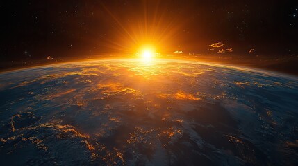 A sunrise over Europe and Asia illuminates planet Earth from space.