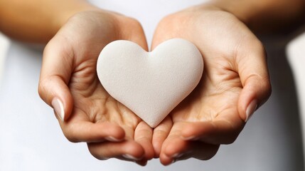 Obraz premium Hands holding a white heart shaped stone representing love and care