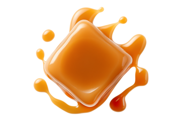 Salted caramel cube isolated on transparent background, top view.