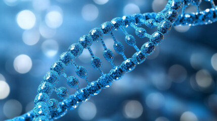 This image shows a blue DNA strand, representing gene therapy. It's a visual for medical education or a healthcare center, explaining how scientists use genes to treat illnesses.low poly wireframe.