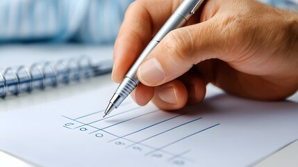 Effortless Task Management Clip Art Style Checklist with a Person Holding a Pen on a Futuristic White Background Featuring a Clean Design and Triadic Color Scheme