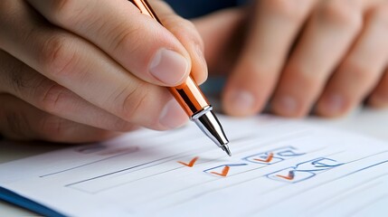 Minimalist and Futuristic Clip Art Style Checklist Depicting the Ease of Task Management  Features a Person Holding a Pen Against a White Background in a Triadic Color Scheme