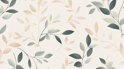 Minimalistic Pattern of Abstract Leaves and Branches in Soft Green and Beige Tones for Wall Decor or Fabric Design Generative AI