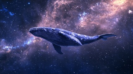 Obraz premium A whale gracefully swimming in a starry galaxy background