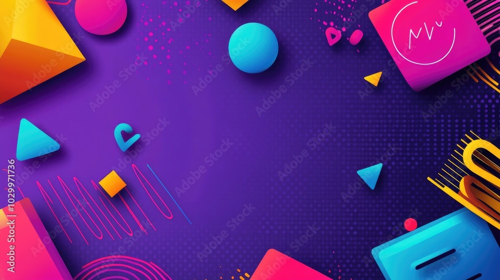 Poster wide modern banner with overlapping geometric shapes and a gradient dark blue background for a dynam