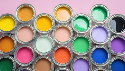  cans of paint of different colors background 