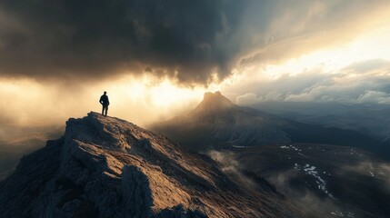 Mountain Climber Experiencing Triumph and Awe at the Summit Generative AI