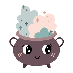 Magic pot with potion. Cute Halloween festive element. Vector illustration in flat style	