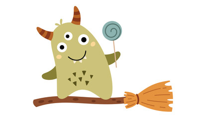 Halloween monster clipart. Cute monster doodle. Spooky season. Hand drawn vector illustration.