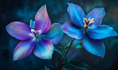 Two flowers with purple and blue petals