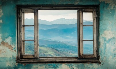 Two old window in house in mountains.