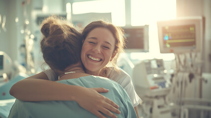 Joyful Reunion Between Patient And Nurse In Hospital Setting