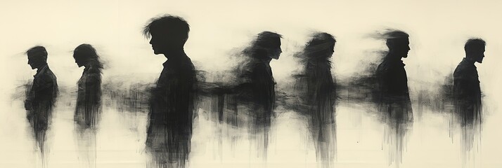 Silhouetted figures merge in a sketch of people facing away from each other.