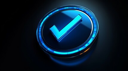 A vibrant blue checkmark enclosed within a dark circle symbolizes validation, consent, or online identification in cutting-edge technological displays