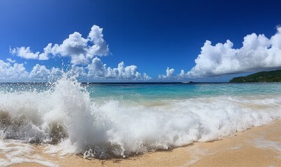 Wave breaking on a paradisiacal beach