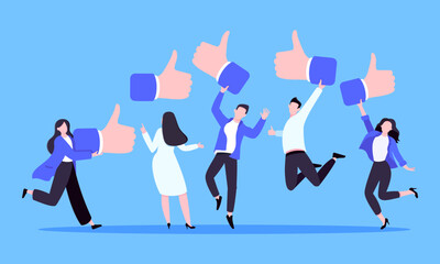 Customer feedback, employee or client satisfaction rating review with good symbols - thumb up business concept vector illustration. Positive feedback and evaluation like concept.