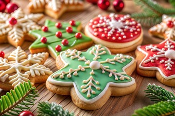 Fototapeta premium Assorted christmas cookies close-up on wooden surface for cozy christmas eve