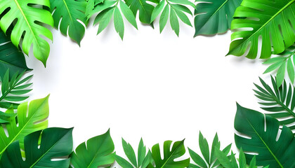Obraz premium Tropical leaves frame including various green leaves such as monstera