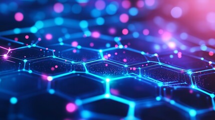 Fototapeta premium Abstract futuristic 3D background. Hi-Tech network pattern for various uses such as social media, mobile apps, cards, invitations, and banners. Hexagon cyberspace system in vector illustration. 