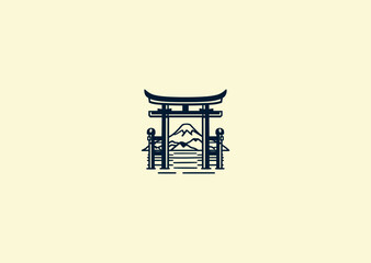 Vector illustration of Torii Gate Japanese Logo Design