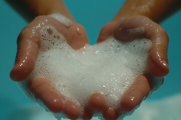 Fototapeta premium A person is holding their hands together in a bathtub filled with bubbles