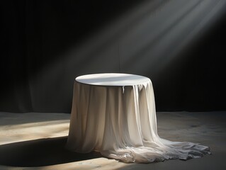 Elegant cloth draping over a table, creating a play of light and heavy shadows in a refined setting.