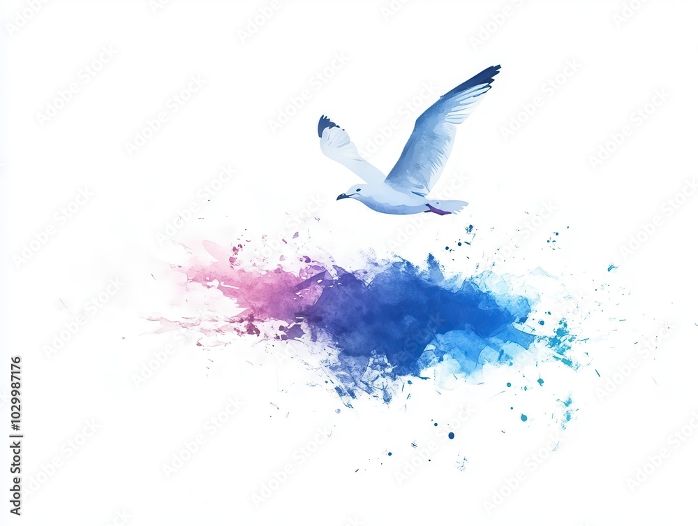 Wall mural Watercolor Seagull with Abstract Background.