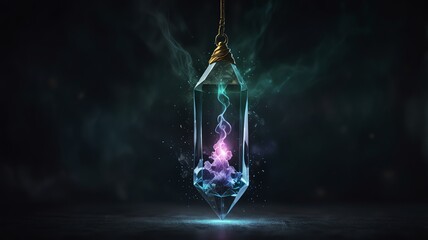 a glowing lantern with a gold tassel on the bottom.