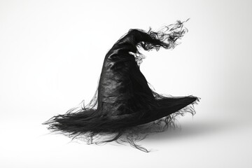 Fototapeta premium Black Witch Hat with Frayed Edges on a White Background