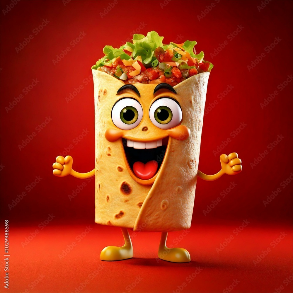 Poster Cute Cartoon Burrito Food Character 