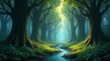 Obraz premium Serene Forest Path with Stream