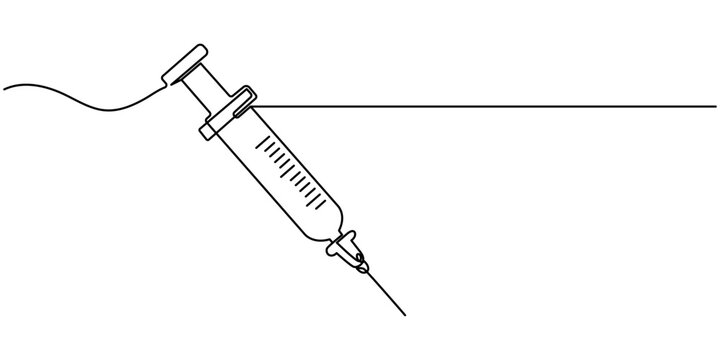 recommend clip art: One continuous line drawing of medical disposable plastic syringe with needle applicable for vaccine injection, Single one line drawing medical disposable syringe with needle. Applicable for vaccine