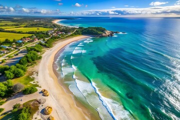 Beautiful Newport Beach, Southern California. Description Stunning view of the sandy beach and crystal-clear water
