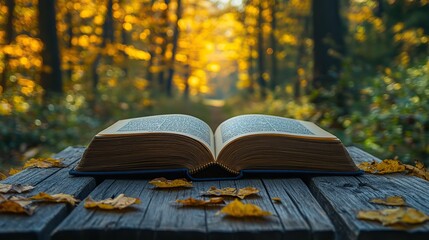 An open book is placed on a wooden surface, emphasizing its inviting and accessible nature.