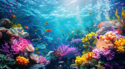 Beautiful Coral Reef with Colorful Fish Swimming Around