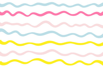 Naive squiggle pattern with bright green, yellow, pink and blue wavy lines on a light background. Creative abstract squiggle style drawing background