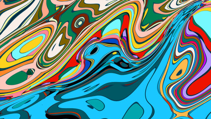 Abstract colorful fluid wave psychedelic liquid background for summer music 2025