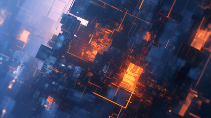 Abstract digital connections showcasing data and blockchain technology, emphasizing the innovative and transformative nature of modern networks. This composition captures the essence of interconnected