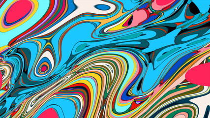 Abstract colorful fluid wave psychedelic liquid background for summer music 2025