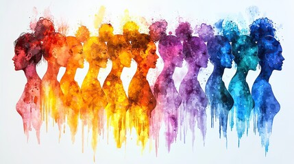 Colorful crowd silhouettes in different colors on a white background represent diversity.