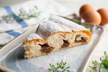 Ensaimada from Mallorca, a typical Balearic dessert. Round cake made of butter and sugar filled with angel hair.