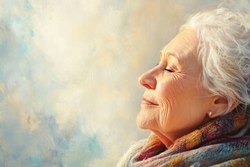 Evoke peaceful elegance with a senior womans serene expression.,