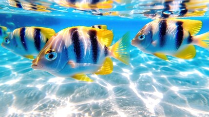 Colorful Fish Swimming Underwater with Sunbeams