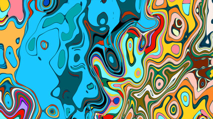 Abstract colorful fluid wave psychedelic liquid background for summer music 2025