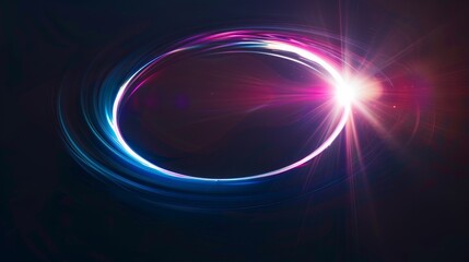 Vibrant oval lens flare with blue, purple, and pink gradient on a black background