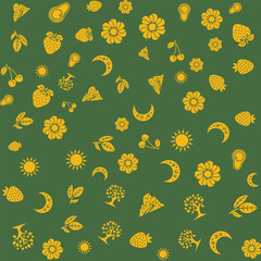Yellow Flowers on green background pattern