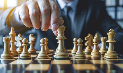 Businessman moving a chess piece